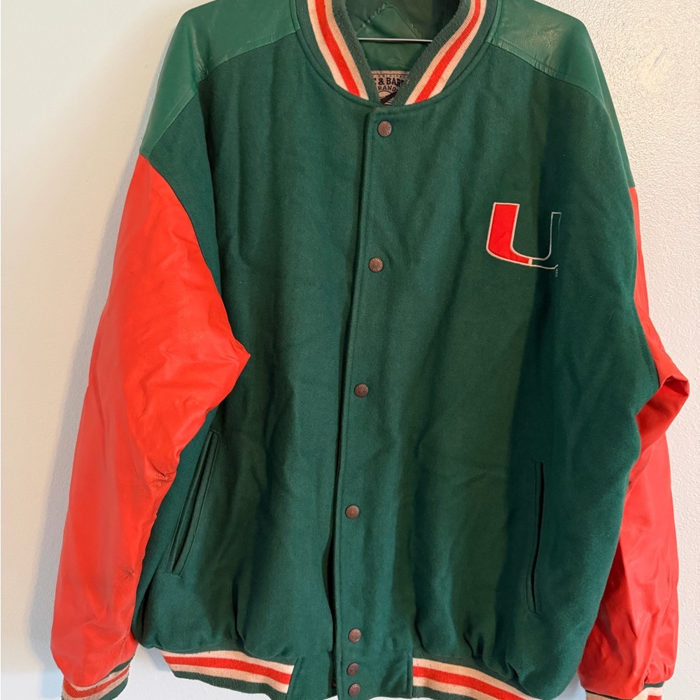 Men's Miami Hurricane Green and Orange Varsity Jacket